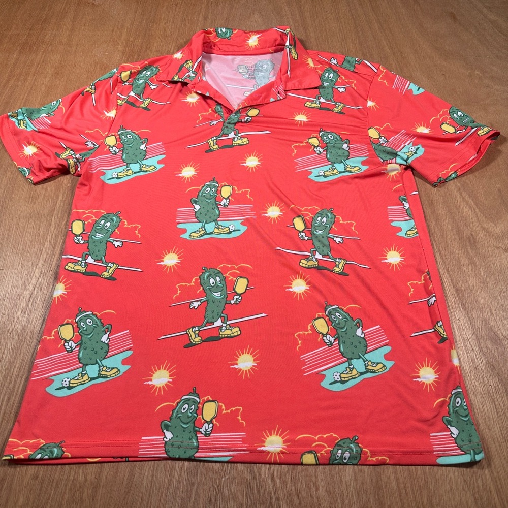 Aeroline Pickleball Polo Shirt Mens Medium Red Novelty Print Performance Stretch